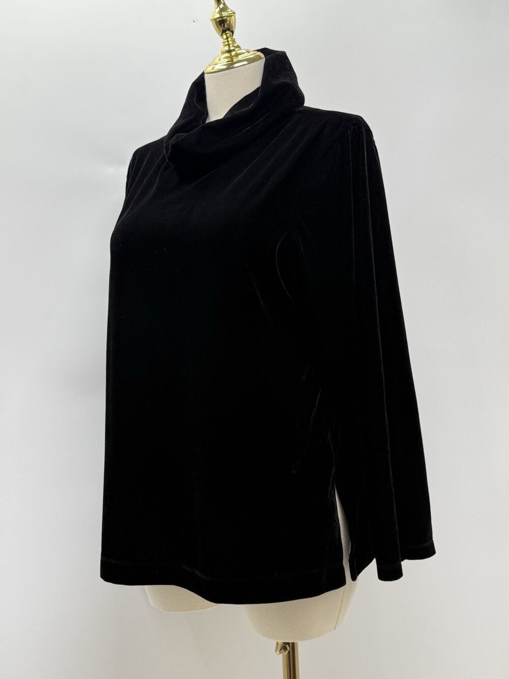 Hartman Studio Women Size XL Black Silk Velvet Cowl Neck Tunic Top Goth Y2K